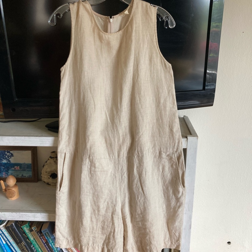Eileen Fisher Tan Linen Jumpsuit Minimalist Design